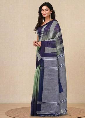 pistachio green woven cotton blend handspun soft saree 2