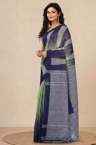 pistachio green woven cotton blend handspun soft saree
