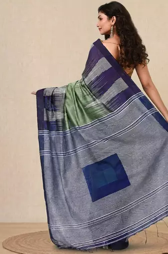 pistachio green woven cotton blend handspun soft saree