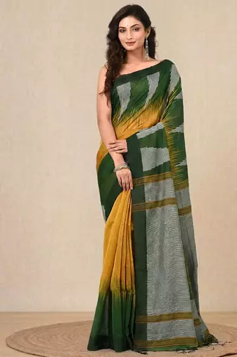 mustard woven cotton blend handspun soft saree
