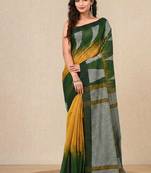 mustard woven cotton blend handspun soft saree
