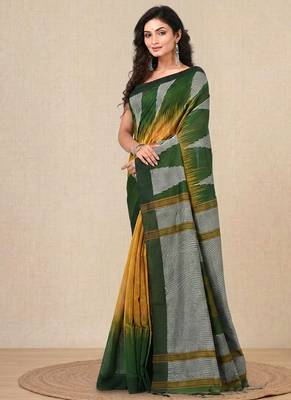mustard woven cotton blend handspun soft saree 2