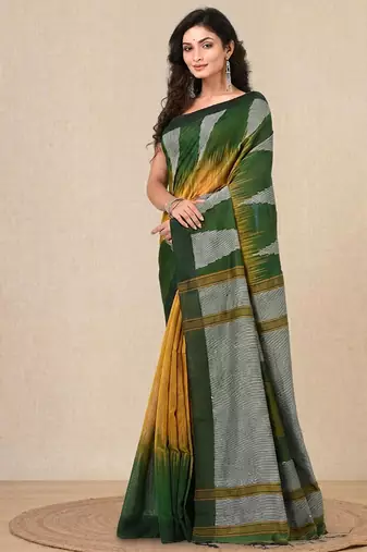 mustard woven cotton blend handspun soft saree
