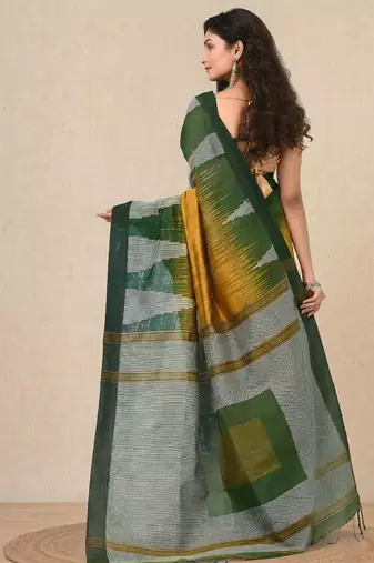 mustard woven cotton blend handspun soft saree