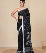 black geometric motifs cotton blend soft saree