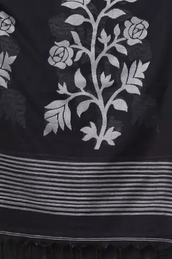 black geometric motifs cotton blend soft saree