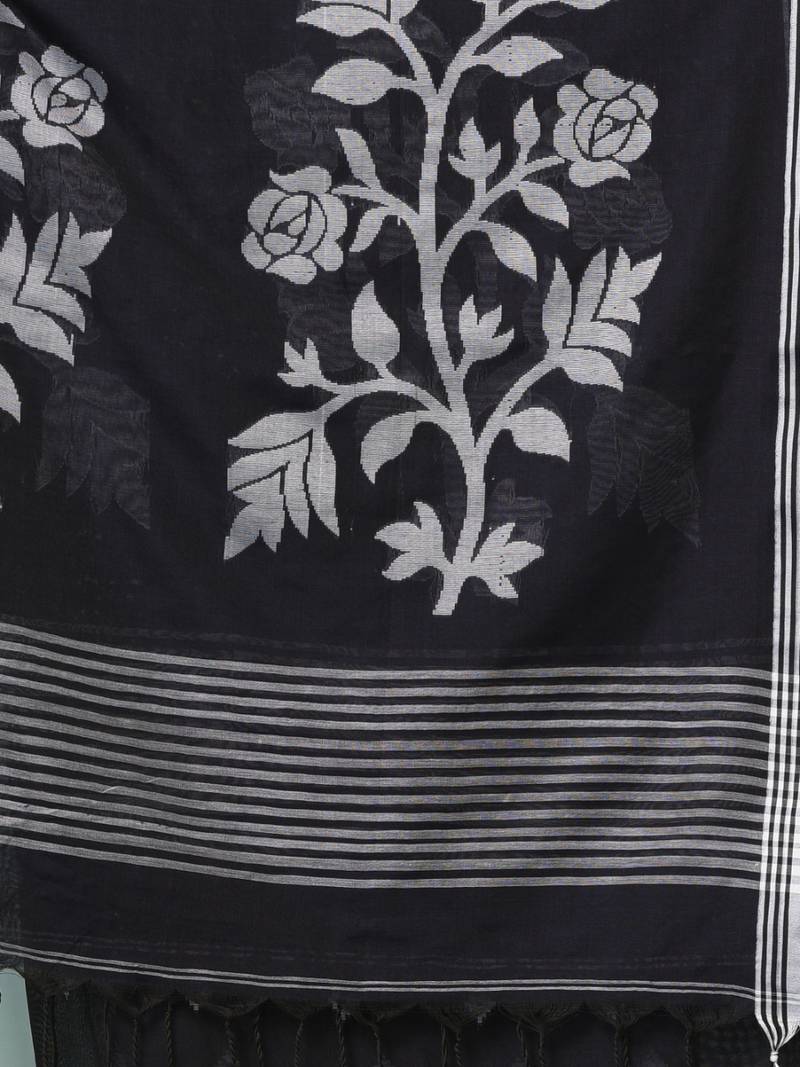 black geometric motifs cotton blend soft saree