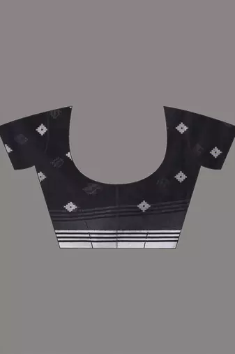 black geometric motifs cotton blend soft saree