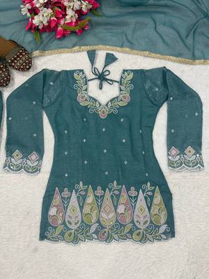 Teal Color Sequence And  Embroidery Work Silk Blend Salwar Suit 3