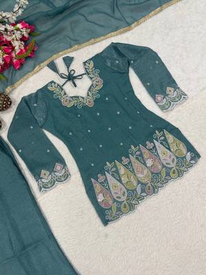 Teal Color Sequence And  Embroidery Work Silk Blend Salwar Suit 4