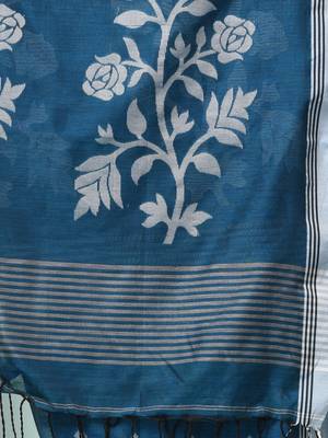 sapphire blue geometric motifs cotton blend soft saree 4