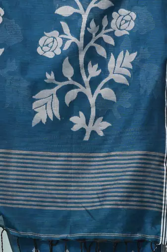 sapphire blue geometric motifs cotton blend soft saree