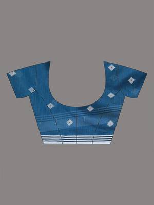 sapphire blue geometric motifs cotton blend soft saree 5
