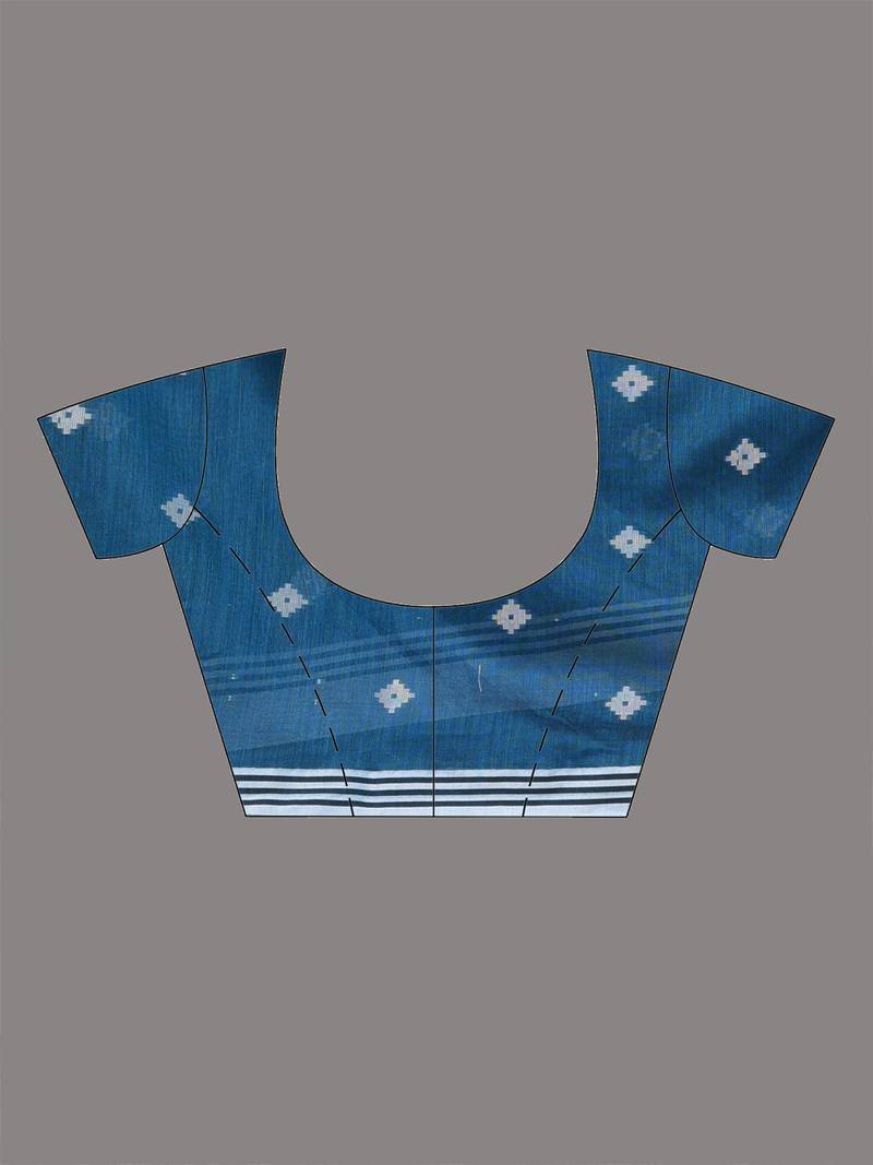 sapphire blue geometric motifs cotton blend soft saree