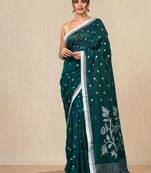 teal geometric motifs cotton blend soft saree