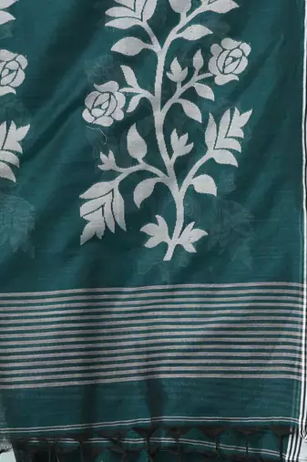 teal geometric motifs cotton blend soft saree