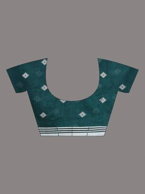 teal geometric motifs cotton blend soft saree 5