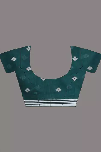 teal geometric motifs cotton blend soft saree
