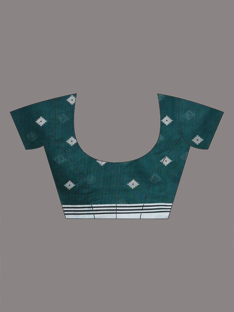 teal geometric motifs cotton blend soft saree