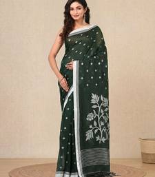green geometric motifs cotton blend soft saree