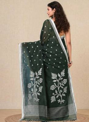 green geometric motifs cotton blend soft saree 3