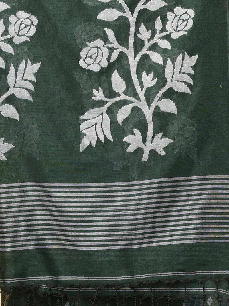 green geometric motifs cotton blend soft saree