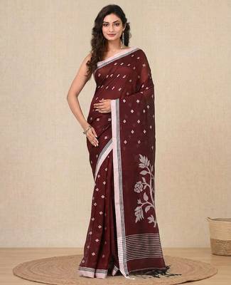 maroon geometric motifs cotton blend soft saree 1