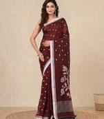 maroon geometric motifs cotton blend soft saree