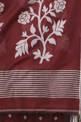 maroon geometric motifs cotton blend soft saree