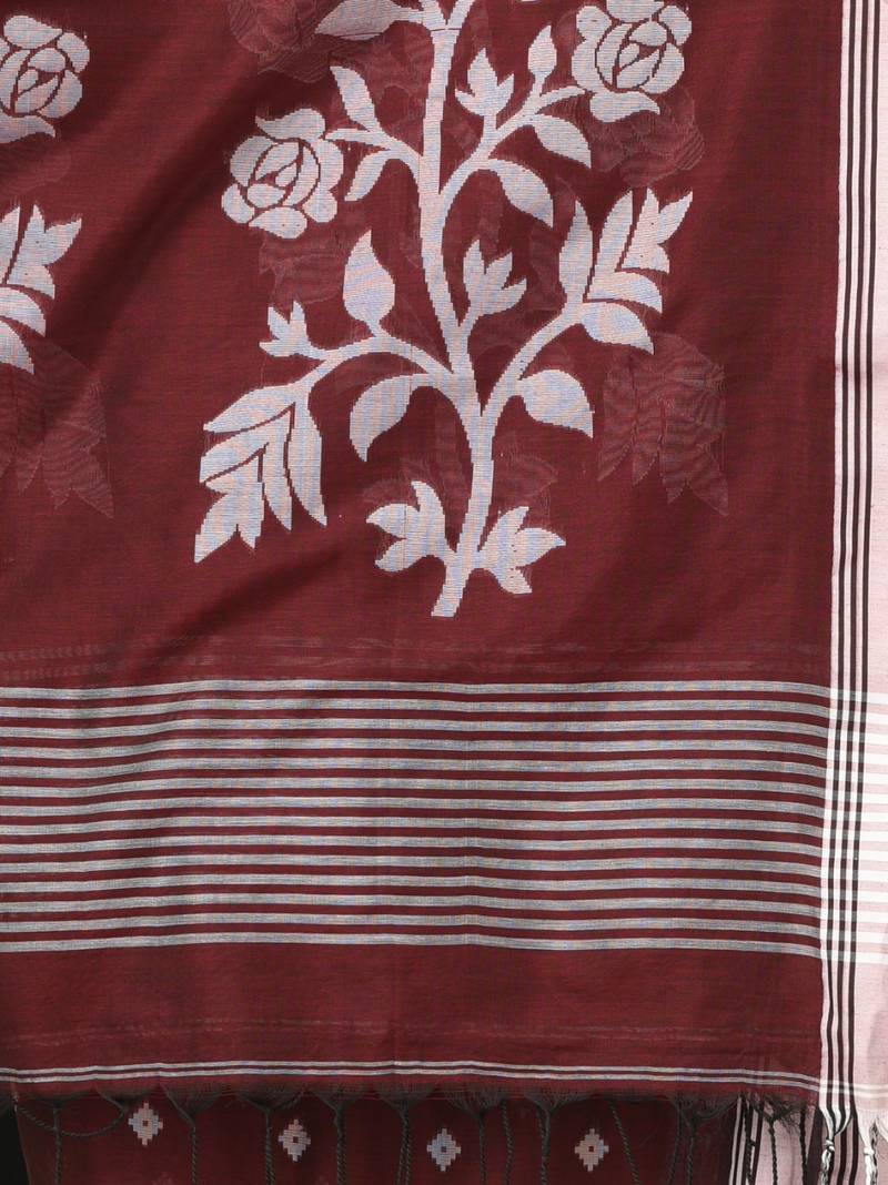 maroon geometric motifs cotton blend soft saree