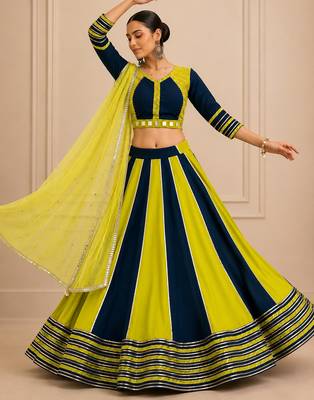Lemon Cotton Handwork Navratri Lehenga Choli 4