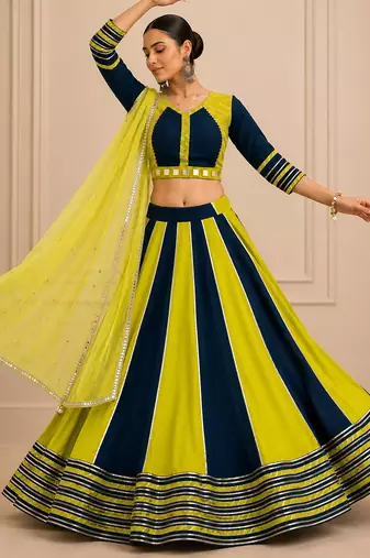 Lemon Cotton Handwork Navratri Lehenga Choli