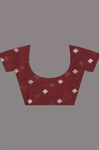 maroon geometric motifs cotton blend soft saree