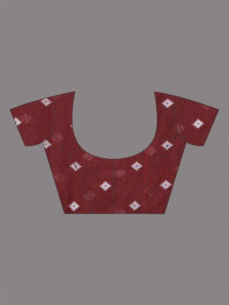 maroon geometric motifs cotton blend soft saree