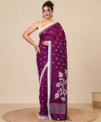 purple geometric motifs cotton blend soft saree 1