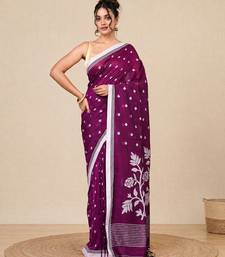 purple geometric motifs cotton blend soft saree