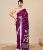 purple geometric motifs cotton blend soft saree