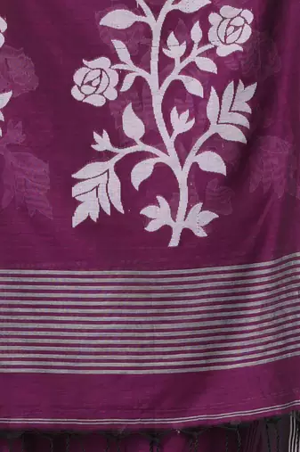 purple geometric motifs cotton blend soft saree