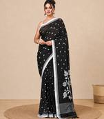 black geometric motifs cotton blend soft saree