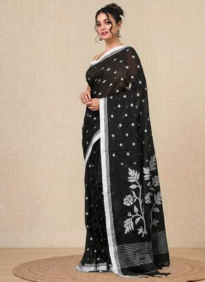 black geometric motifs cotton blend soft saree 2
