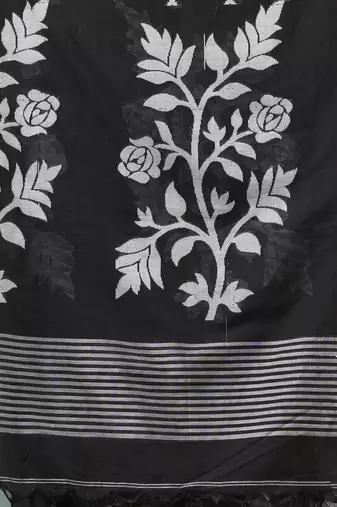 black geometric motifs cotton blend soft saree