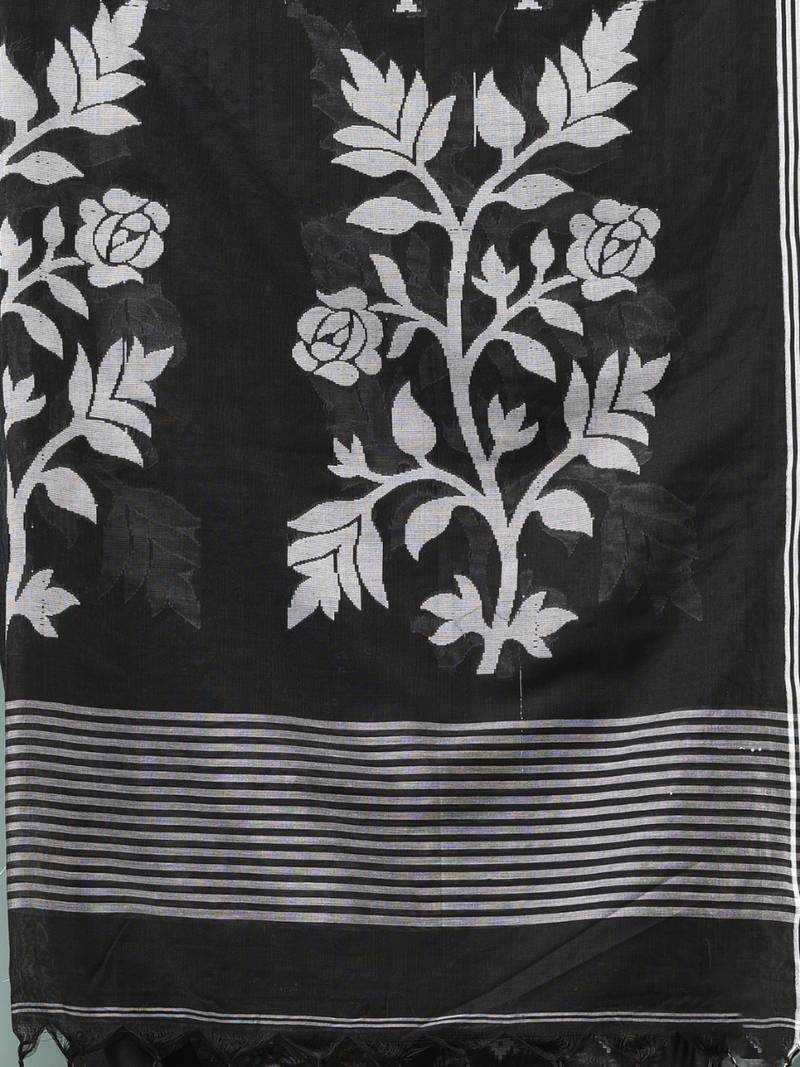 black geometric motifs cotton blend soft saree