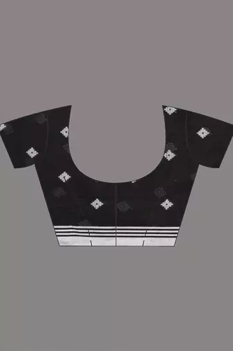 black geometric motifs cotton blend soft saree