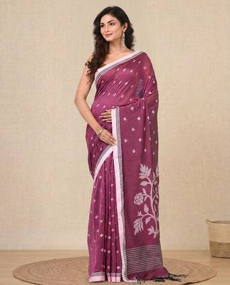 pink geometric motifs cotton blend soft saree 1