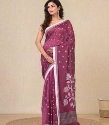 pink geometric motifs cotton blend soft saree