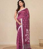 pink geometric motifs cotton blend soft saree