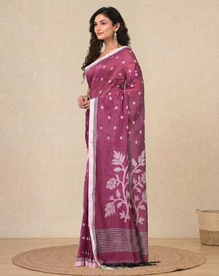 pink geometric motifs cotton blend soft saree 2