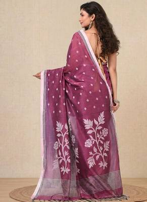 pink geometric motifs cotton blend soft saree 3