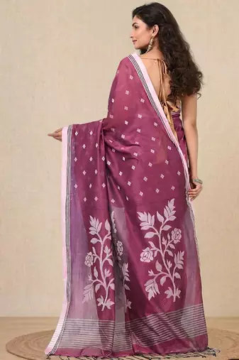 pink geometric motifs cotton blend soft saree