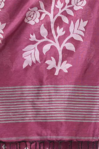 pink geometric motifs cotton blend soft saree